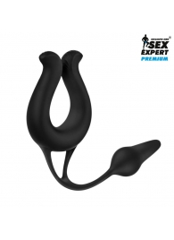 Черная вибронасадка Sex Expert с анальной втулкой - Sex Expert - в Сургуте купить с доставкой