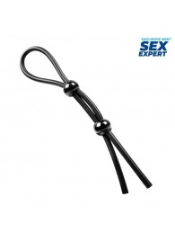 Черное силиконовое лассо с двумя шариками для утяжки - Sex Expert - в Сургуте купить с доставкой