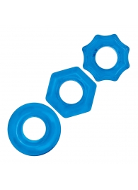 Комплект из трех голубых колец для эрекции 3-Pack Nuts   Bolts Stretch Cock Ring Set - BlueLine - в Сургуте купить с доставкой
