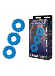 Комплект из трех голубых колец для эрекции 3-Pack Ultra-Stim Stretch Cock Rings - BlueLine - в Сургуте купить с доставкой