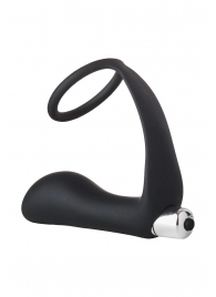 Черное эрекционное кольцо с вибропробкой Vibrating Anal Plug With Cockring - Dream Toys - в Сургуте купить с доставкой