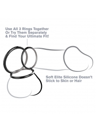 Набор из трех черных эрекционных колец Silicone 3-Ring Stamina Set - Pipedream - в Сургуте купить с доставкой