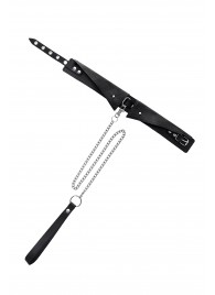 Черный кожаный ошейник-воротник с поводком - Pecado - купить с доставкой в Сургуте