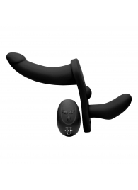 Черный вибрострапон Double Take 10X Double Penetration Vibrating Strap-on Harness - XR Brands - купить с доставкой в Сургуте