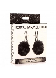 Зажимы для сосков с черным помпонами Pom Pom Nipple Clamps - XR Brands - купить с доставкой в Сургуте