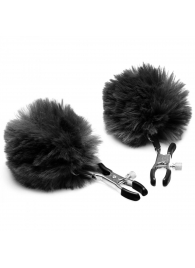 Зажимы для сосков с черным помпонами Pom Pom Nipple Clamps - XR Brands - купить с доставкой в Сургуте