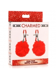 Красные зажимы на соски с помпонами Pom Pom - XR Brands - купить с доставкой в Сургуте