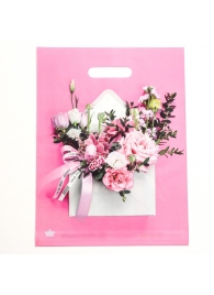 Розовый пакет с цветочным принтом и вырубной ручкой (40х31 см) - Сима-Ленд - купить с доставкой в Сургуте