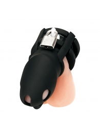 Черная клетка для пениса Silicone Small 2 in Cock Cage With Ball Divider - BlueLine - купить с доставкой в Сургуте