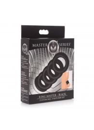 Комплект из 5 черных эрекционных колец для мошонки Ring Master Custom Ball Stretcher Kit - XR Brands - в Сургуте купить с доставкой