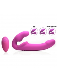 Розовый безремневой страпон с вибрацией и функцией расширения Inflatable Ergo-Fit Strapless Strap-On - XR Brands - купить с доставкой в Сургуте