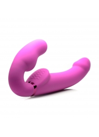 Розовый безремневой страпон с вибрацией и функцией расширения Inflatable Ergo-Fit Strapless Strap-On - XR Brands - купить с доставкой в Сургуте