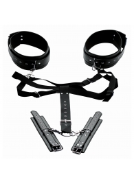Черная бондажная система Acquire Easy Access Thigh Harness with Wrist Cuffs - XR Brands - купить с доставкой в Сургуте