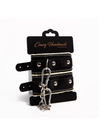 Черные скругленные наручники с мягкой бежевой подкладкой - Crazy Handmade - купить с доставкой в Сургуте