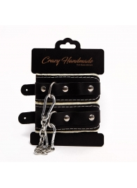 Черные скругленные наручники с мягкой бежевой подкладкой - Crazy Handmade - купить с доставкой в Сургуте