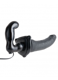 Черный страпон с вагинальной пробкой Deluxe Vibrating Penetrix Strap-On - 19 см. - Pipedream - купить с доставкой в Сургуте