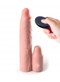 Телесная вибронасадка на член 3  Vibrating Mega X-tension with Remote - 22,9 см. - Pipedream - в Сургуте купить с доставкой