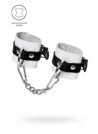 Бело-черные кожаные наручники с одним ремешком с люверсами - Pecado - купить с доставкой в Сургуте
