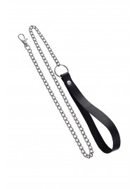 Поводок с ручкой из черной натуральной кожи и карабином для ошейника - Pecado - купить с доставкой в Сургуте