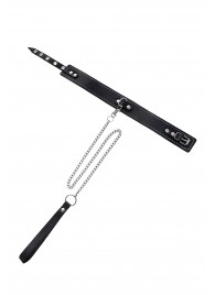 Кожаный двухслойный ошейник с белой строчкой и поводком - Pecado - купить с доставкой в Сургуте