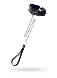 Кожаный двухслойный ошейник с белой строчкой и поводком - Pecado - купить с доставкой в Сургуте