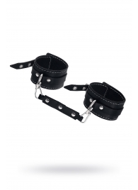 Черные двухслойные кожаные оковы с белой строчкой - Pecado - купить с доставкой в Сургуте