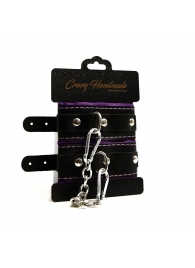 Черно-фиолетовые скругленные наручники с мягкой подкладкой - Crazy Handmade - купить с доставкой в Сургуте