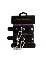 Черно-фиолетовые скругленные наручники с мягкой подкладкой - Crazy Handmade - купить с доставкой в Сургуте