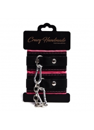 Черно-розовые скругленные наручники с мягкой подкладкой - Crazy Handmade - купить с доставкой в Сургуте