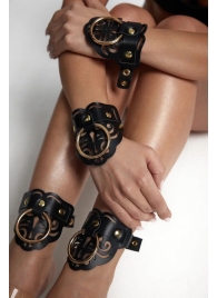 Черные кожаные оковы с резными узорами и клепками - Crazy Handmade - купить с доставкой в Сургуте