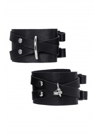 Черные кожаные оковы с двумя перекрёстными ремешками - Pecado - купить с доставкой в Сургуте