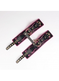 Черные кожаные оковы с розовой строчкой - Crazy Handmade - купить с доставкой в Сургуте