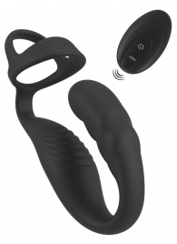 Черное эрекционное кольцо со стимуляцией промежности и анальной пробкой Cock Ring with RC Prostate Plug - Orion - в Сургуте купить с доставкой