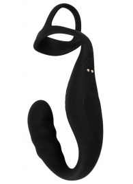 Черное эрекционное кольцо со стимуляцией промежности и анальной пробкой Cock Ring with RC Prostate Plug - Orion - в Сургуте купить с доставкой