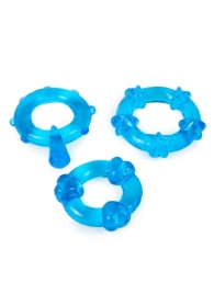Набор из 3 синих эрекционных колец с различным рельефом - Erowoman-Eroman - в Сургуте купить с доставкой