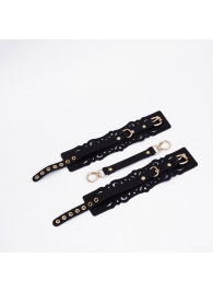 Черный кожаные оковы с узорами и золотистой фурнитурой - Crazy Handmade - купить с доставкой в Сургуте