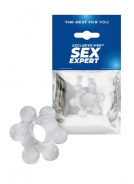 Прозрачное эрекционное кольцо с 6 стимулирующими шариками - Sex Expert - в Сургуте купить с доставкой