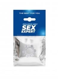 Прозрачное эрекционное кольцо с шариками и шипами - Sex Expert - в Сургуте купить с доставкой
