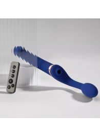 Синий безремневой страпон Multi Orgasm Bendable Strap-On size L с клиторальной стимуляцией - Strap-on-me - купить с доставкой в Сургуте