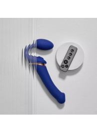 Синий безремневой страпон Multi Orgasm Bendable Strap-On size XL с клиторальной стимуляцией - Strap-on-me - купить с доставкой в Сургуте