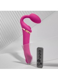 Ярко-розовый безремневой страпон Multi Orgasm Bendable Strap-On size L с клиторальной стимуляцией - Strap-on-me - купить с доставкой в Сургуте