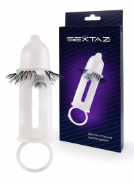 Эластичная насадка на пенис с подхватом мошонки и стимулирующими «ресничками» - Sextaz - в Сургуте купить с доставкой