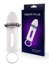 Закрытая насадка на пенис с подхватом мошонки и стимулирующими «ресничками» - Sextaz - в Сургуте купить с доставкой