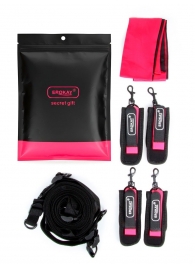 Черно-розовый эротический набор: фиксатор, оковы, наручники, повязка - Erokay - купить с доставкой в Сургуте