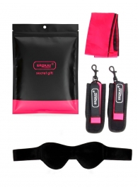 Черно-розовый эротический набор: маска, наручники и повязка - Erokay - купить с доставкой в Сургуте