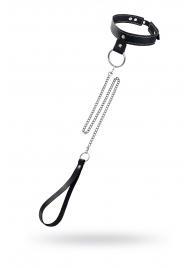 Черный узкий однослойный ошейник с серебристым поводком-цепочкой - Pecado - купить с доставкой в Сургуте