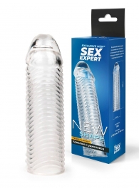 Прозрачная закрытая насадка на пенис с ребрышками - 16 см. - Sex Expert - в Сургуте купить с доставкой
