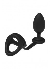Черное эрекционное кольцо с анальной пробкой Cockstrap With Anal Plug - Dream Toys - в Сургуте купить с доставкой