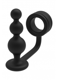 Черное эрекционное кольцо с анальной елочкой Cockring With Beaded Anal Plug - Dream Toys - в Сургуте купить с доставкой