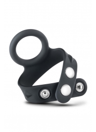 Черное эрекционное кольцо с подхватом мошонки на кнопках VS6 - Blush Novelties - в Сургуте купить с доставкой